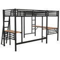 Twin Size Metal Loft Bed With Two Built In Desks,Black Twin Black Metal
