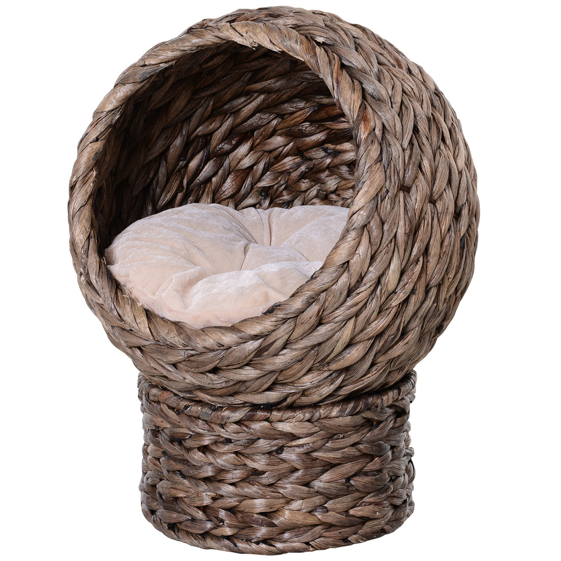 Pawhut Handwoven Elevated Cat Bed With Soft Cushion & Cat Egg Chair Shape, Cat Basket Bed Kitty House With Stand, Raised Wicker Cat Bed For Indoor Cats, 23.5" H, Gray Gray Wicker