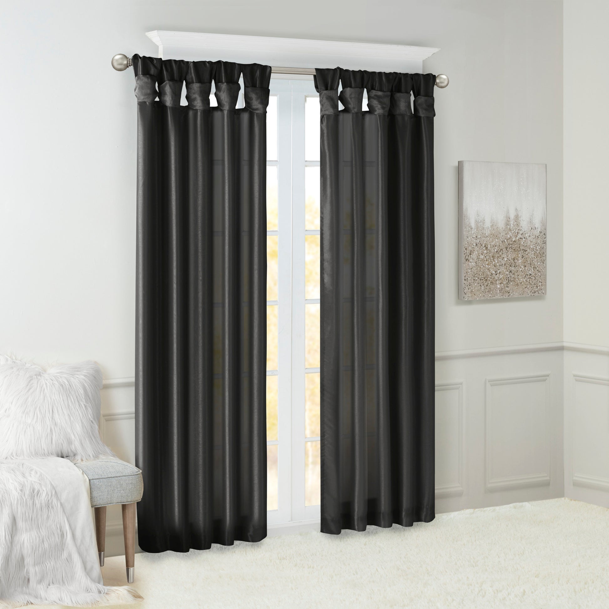 Twist Tab Lined Window Curtain Panel Black 50X108" Black Polyester