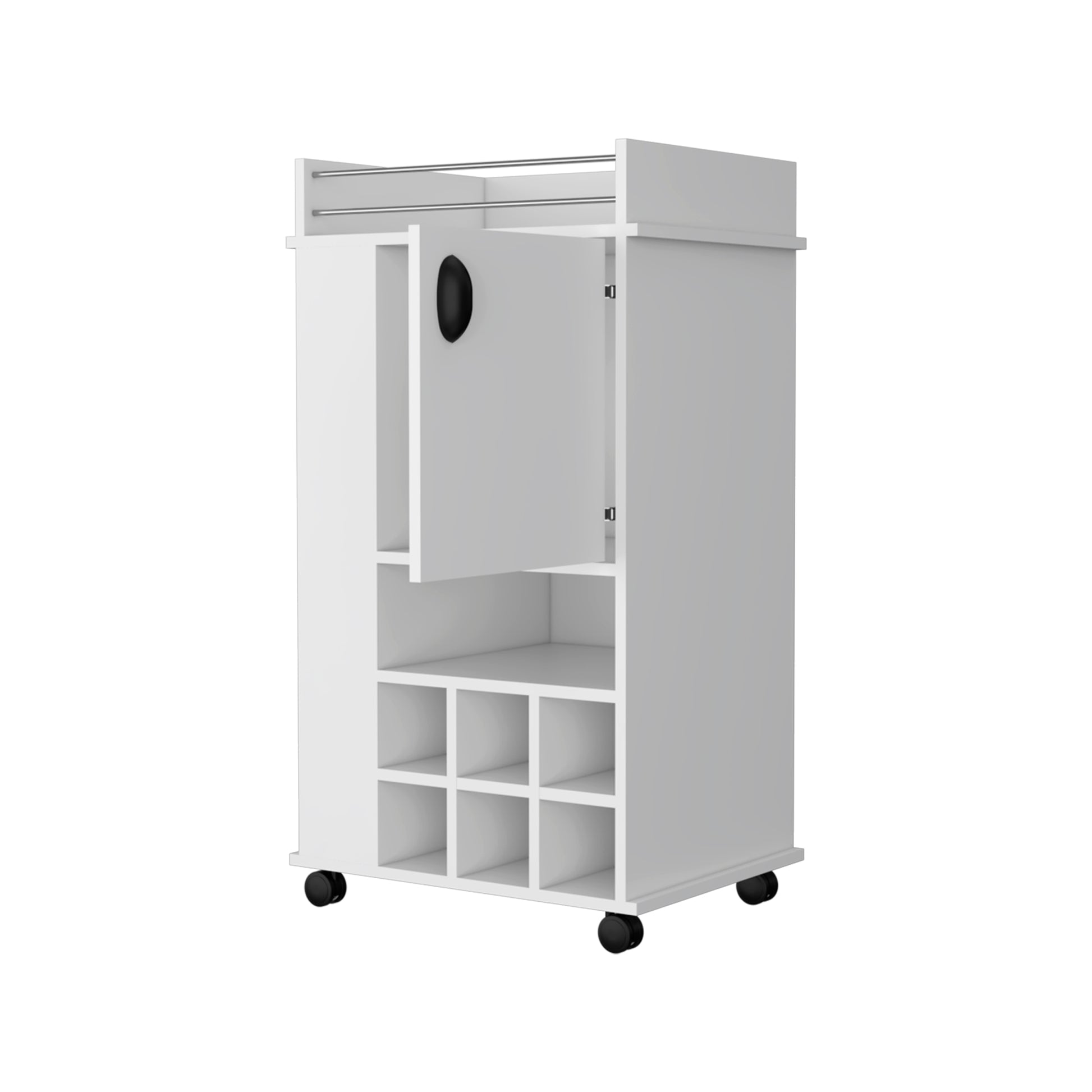 Farson Bar Cart With 2 Side Shelf, 6 Built In Wine Rack And Casters Freestanding 5 Or More Spaces White Primary Living Space Open Storage Space Contemporary Pine Particle Board Engineered Wood