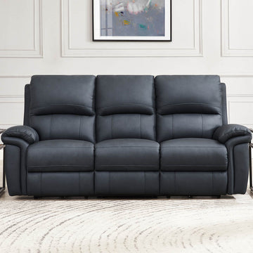 Monica Power Zero Gravity Reclining Sofa Gunmetal Memory Foam Genuine Leather 3 Seat