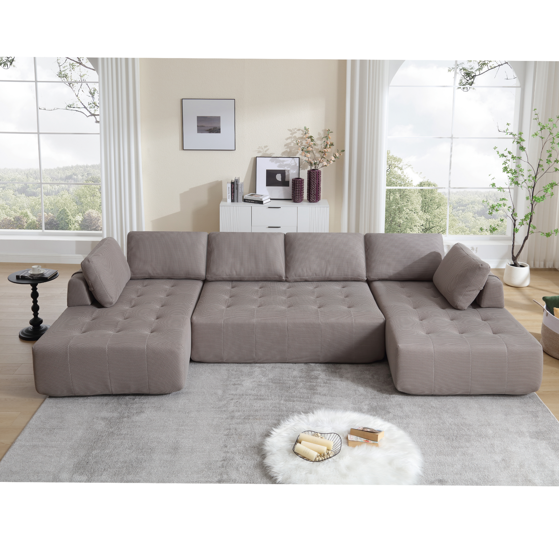 Arrived 138.5 "Modular Combination Sofa, U Shaped Sofa, Living Room, Apartment, Upholstered ,6 Seat Sofa, Free Combination Sofa Mesh Fabric ,Fabric, Gray Gray Polyester Primary Living Space Split