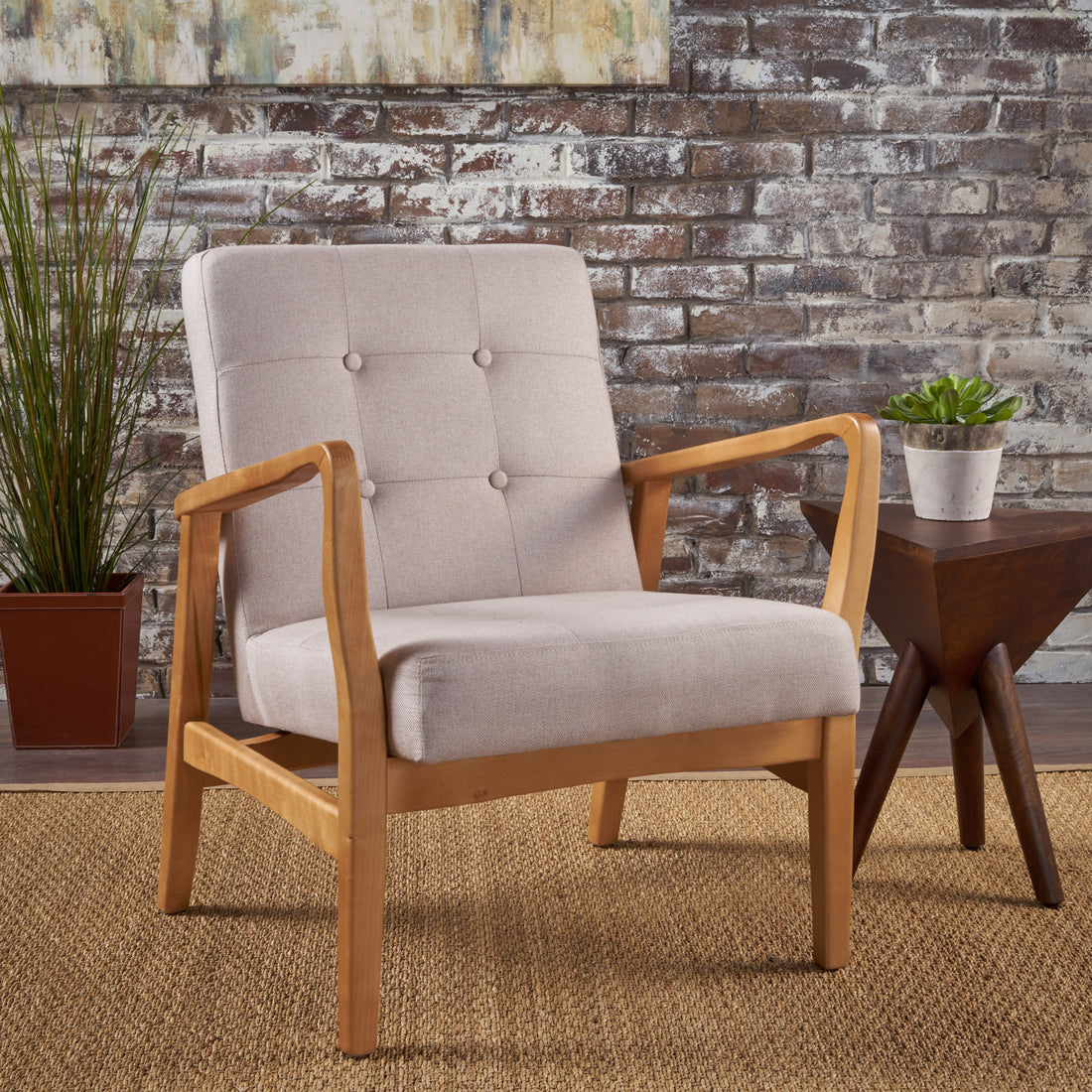 Beige Fabric Mid Century Modern Club Chair Beige Fabric