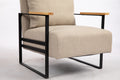 Leather Accent Chair Guest Chair For Living Room, Mid Century Armchair For Bedroom Khaki Linen