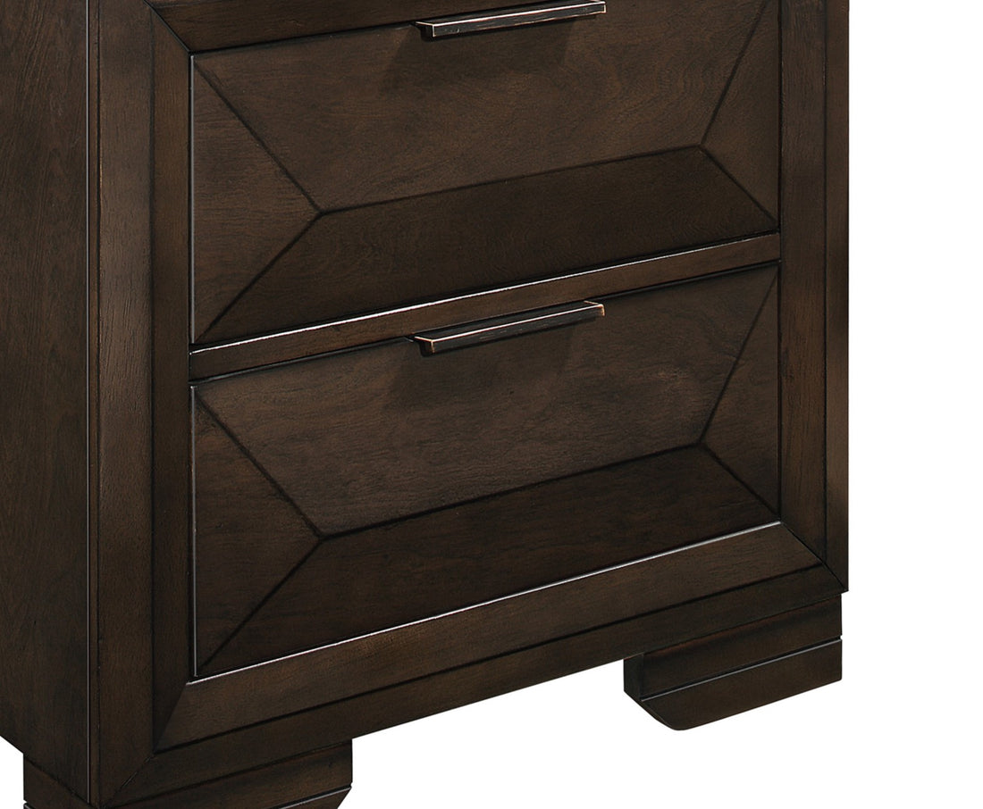 Contemporary Design 2 Drawers Nightstand 1Pc Bedroom Furniture Warm Espresso Finish Raised Panel Front Espresso 2 Drawers Bedside Cabinet Bedroom Contemporary Wood