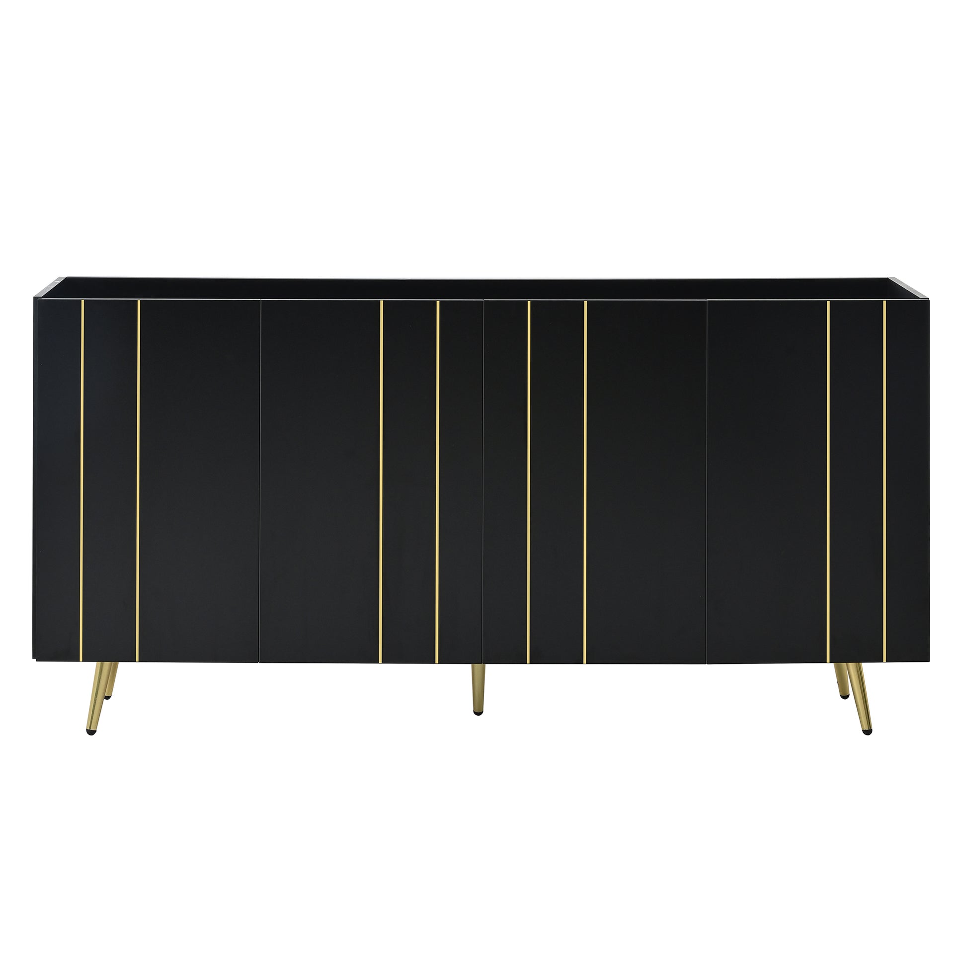 Luxurious Shoe Cabinet With 5 Metal Legs, Modern Tv Stand With 4 Adjustable Shelves For Tvs Up To 70", Minimalist Sideboard Cabinet With Gold Lines Doors For Living Room,62.9"X 31.4",Black Black