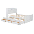 Full Size Wooden Bed With Storage Headboard With Outlets, Extendable Bed With Twin Size Trundle With Three Storage Drawers,White Expected Arrival Time:8.23 Full White Wood