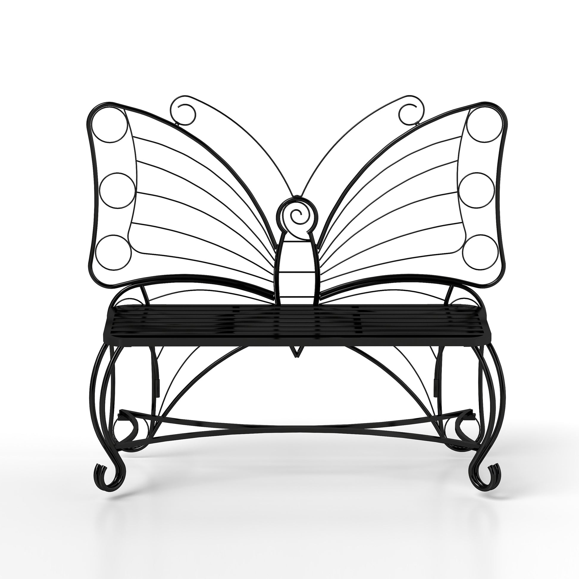 Butterfly Cast Metal Garden Bench, Outdoor Bench Patio Seat, Park Bench Outdoor Seating For Garden, Yard, Park, Entryway Black Garden & Outdoor 2 Person Seating Group Metal