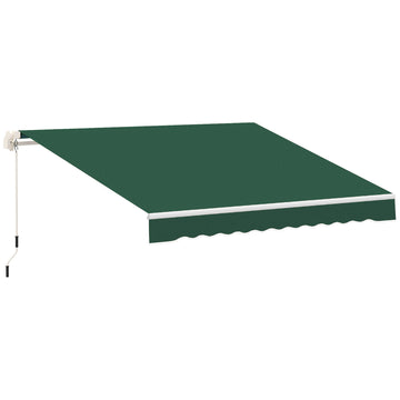 Outsunny 12' X 8' Retractable Awning Patio Awnings Sun Shade Shelter With Manual Crank Handle, 280G M Uv & Water Resistant Fabric And Aluminum Frame For Deck, Balcony, Yard, Green Green Aluminum