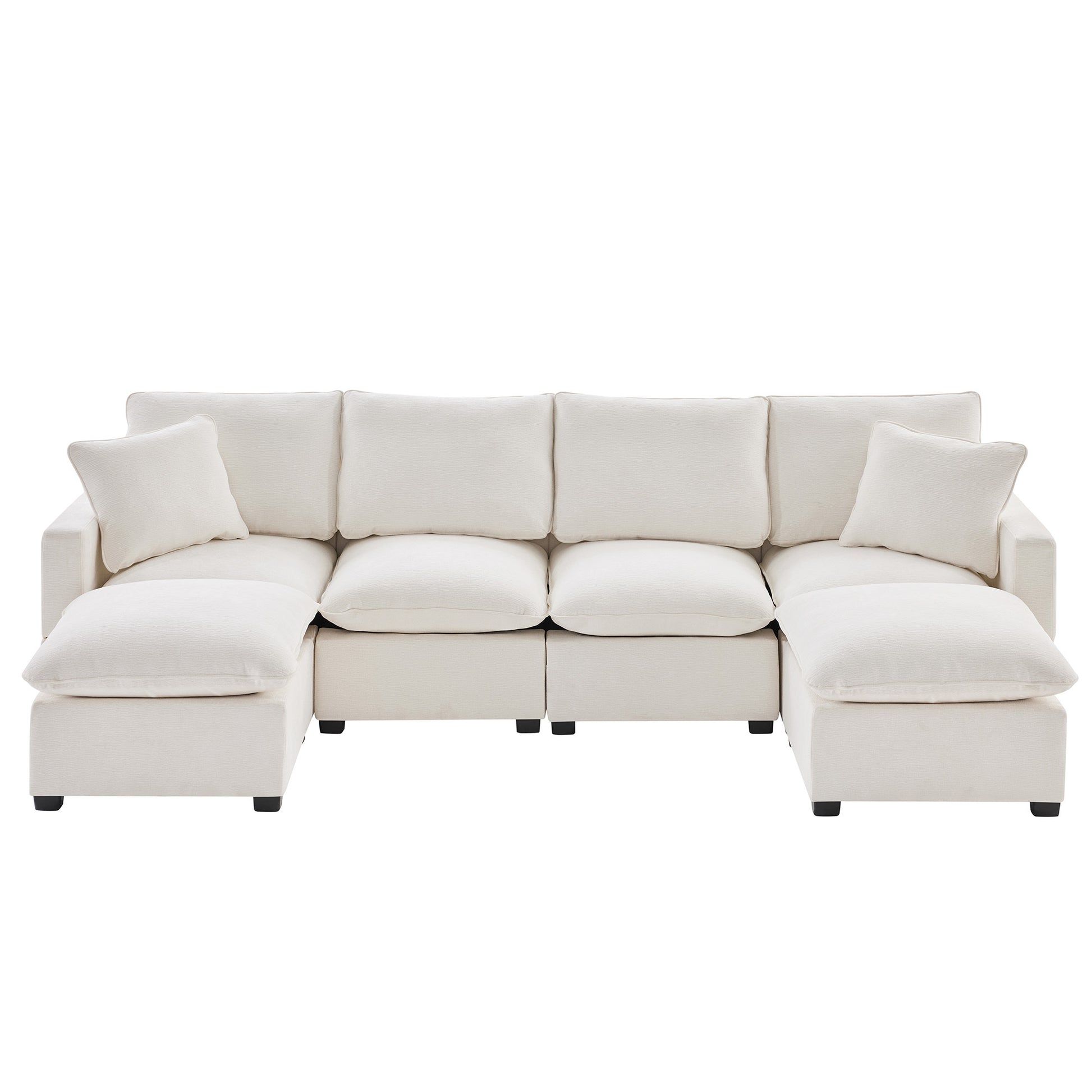 110*57" Modern U Shape Modular Sofa, 6 Seat Chenille Sectional Couch Set With 2 Pillows Included, Freely Combinable Indoor Funiture For Living Room, Apartment, Office, 2 Colors White Chenille 6 Seat