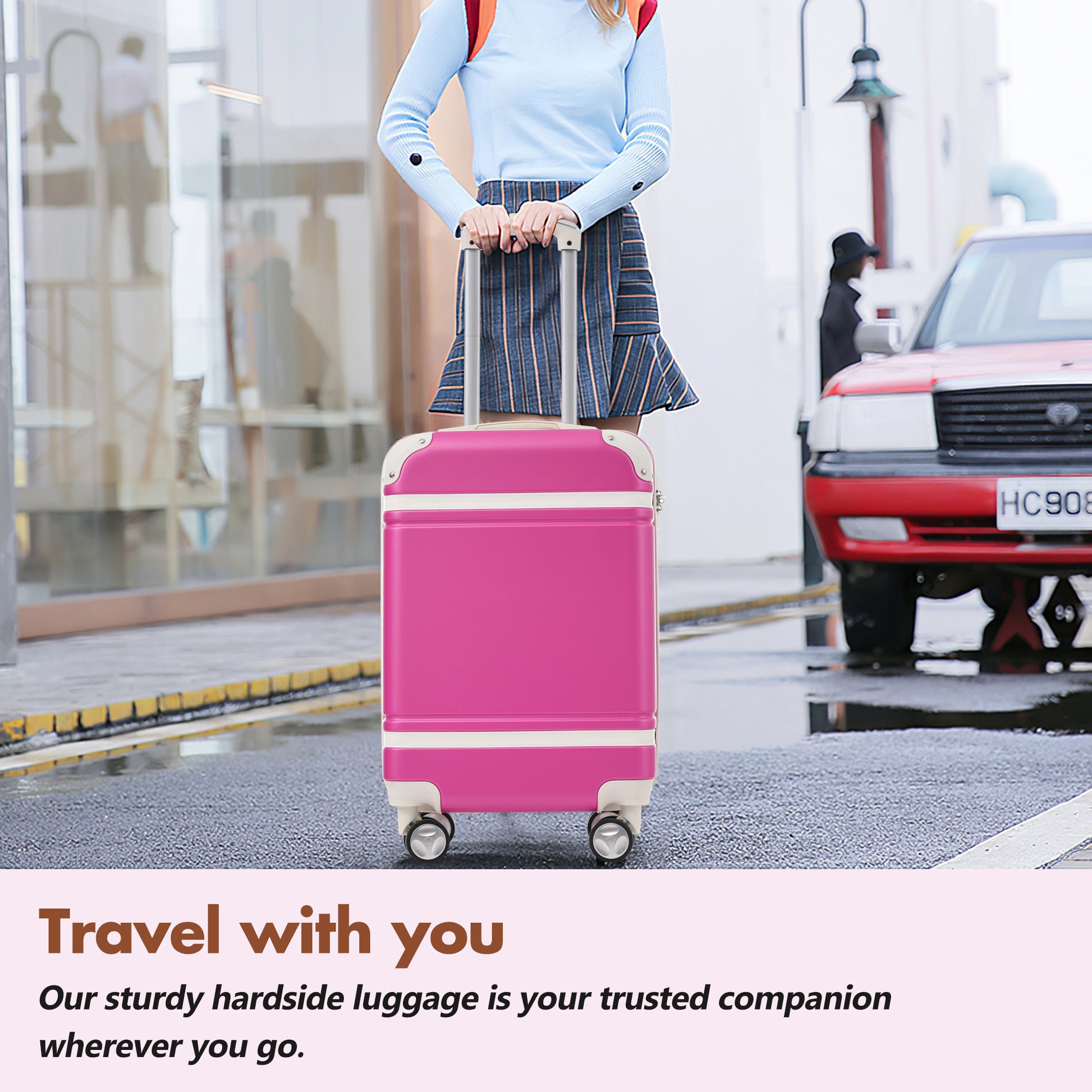 Hardshell Luggage Sets With Bags Carry On Suitcase Double Spinner Wheels With Tsa Lock ,Single Vintage Luggage 20 In,Pink Pink Abs