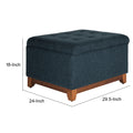 Textured Fabric Upholstered Wooden Ottoman With Button Tufted Top, Blue And Brown Blue Brown Wood Fabric