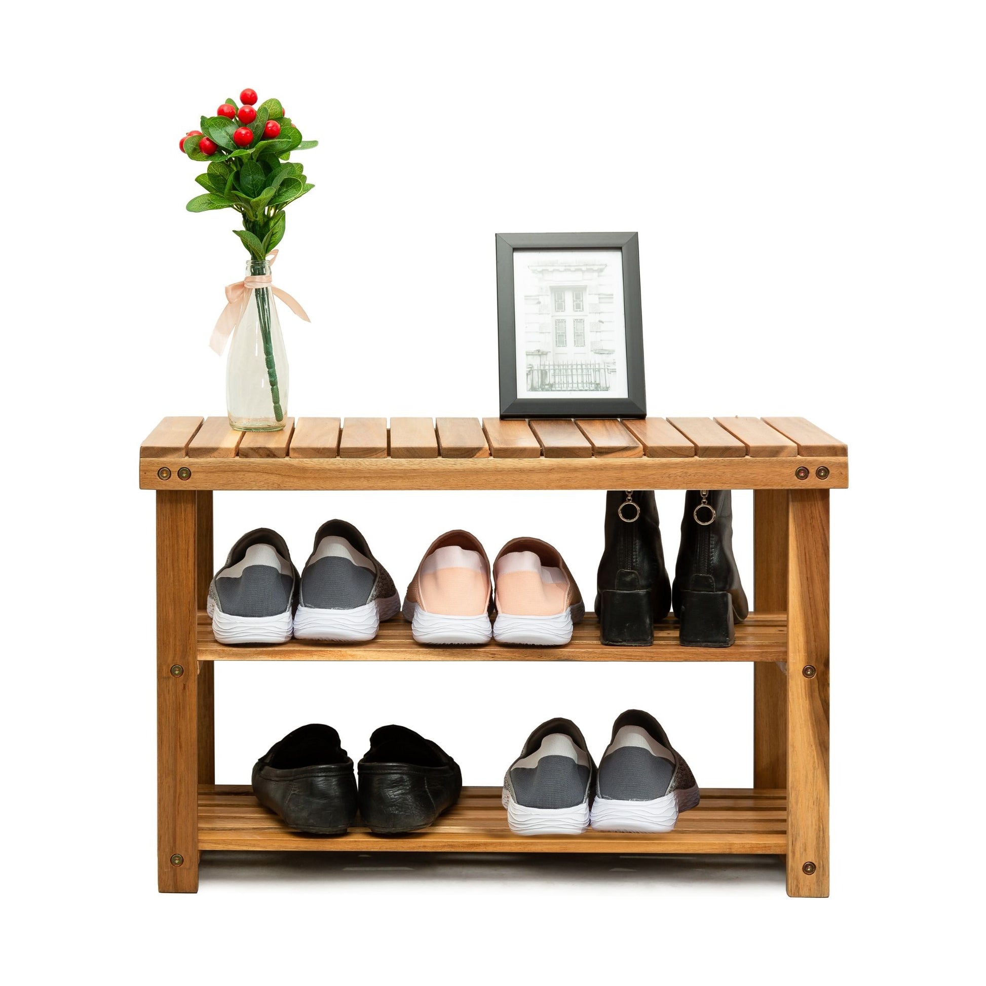 Acacia Wood Shoe Rack Bench Strong Weight Bearing Upto 200 Lbs Best Ideas For Entryway Frontdoor Bathroom, Natural Color. Acacia Wood Light Brown Primary Living Space American Design,American Traditional Acacia Acacia Wood