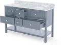 61'' Bathroom Vanity With Marble Top & Double Ceramic Sinks, 4 Drawers, Open Shelf, Gray Gray Plywood