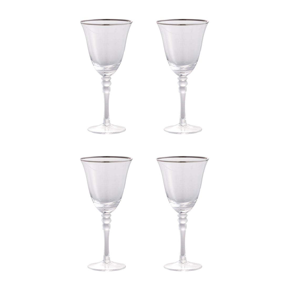 D3.7X7.7" Felicity Wine Glass With Silver Rim, Set Of 4 Clear Glass