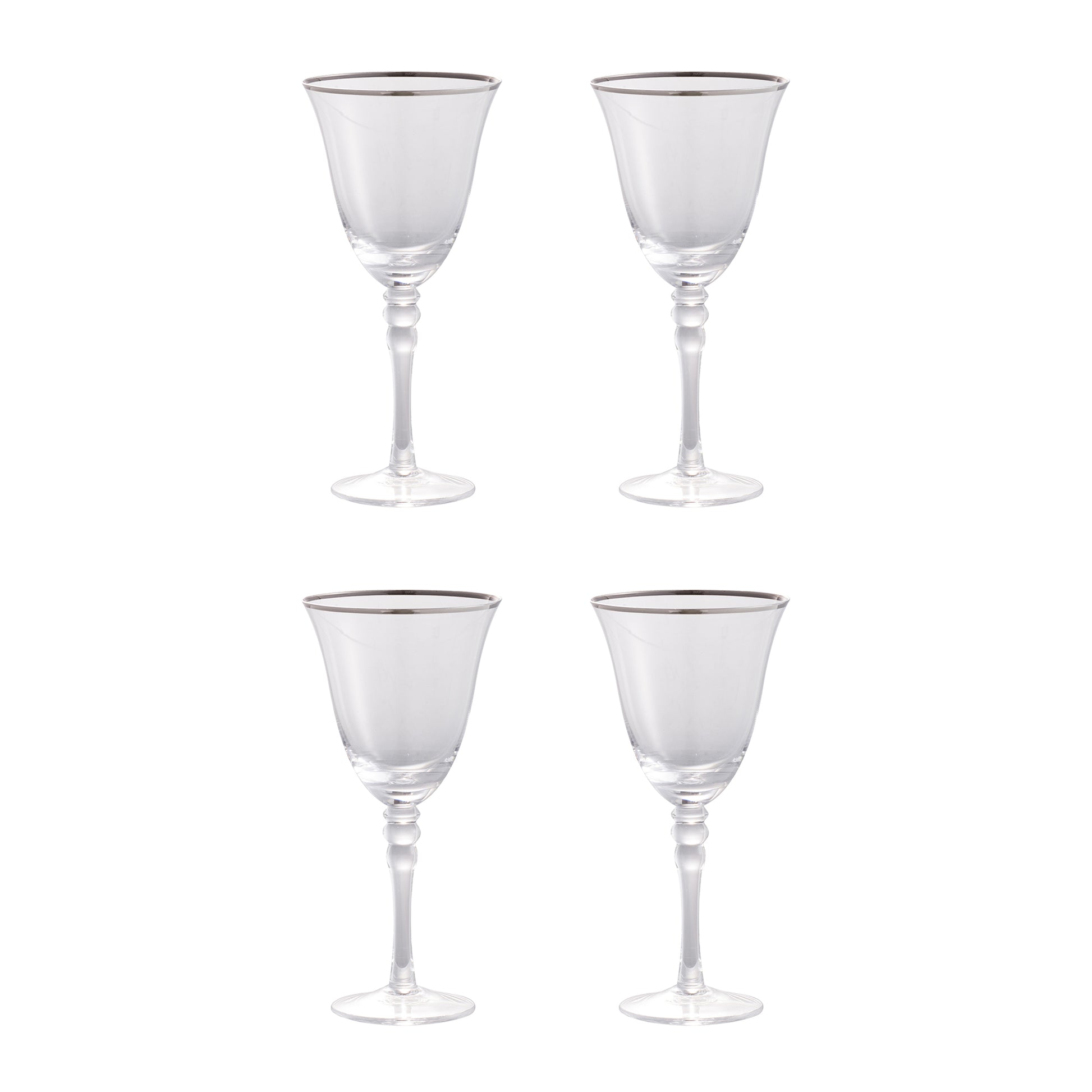 D3.7X7.7" Felicity Wine Glass With Silver Rim, Set Of 4 Clear Glass