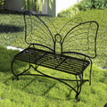 Butterfly Cast Metal Garden Bench, Outdoor Bench Patio Seat, Park Bench Outdoor Seating For Garden, Yard, Park, Entryway Black Garden & Outdoor 2 Person Seating Group Metal
