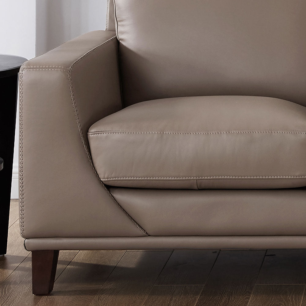 Soma Leather Chair Taupe Primary Living Space Mid Century Modern Eucalyptus Down Filling Genuine Leather