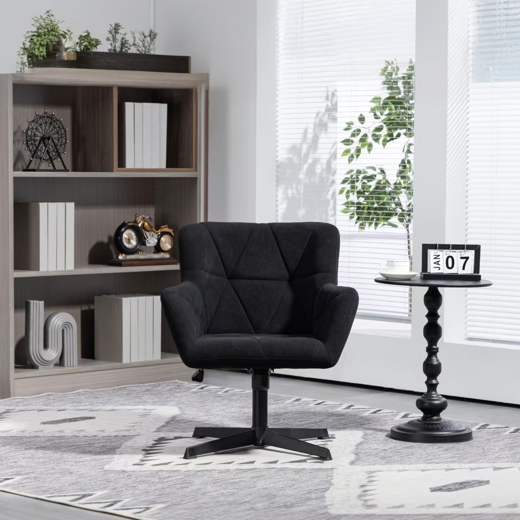 Modern Velvet Desk Chair Swirl Office Chair No Wheels Comfy Computer Task Chair Metal Legs Upholstered Accent Arm Chair For Living Room Bedroom Small Spaces Home Office, Black Black Bedroom Foam Velvet