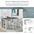 Updated Counter Height 5 Piece Solid Wood Dining Table Set, 59*35.4Inch Table With Curved Wine Rack And 4 Upholstered Chairs, White Wood Dining Room Solid Wood Rubberwood Rectangular Dining Table With Chair Wood Wood White Solid Back Seats 4 Farmhouse 4
