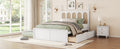 Queen Size Rattan Platform Bed With With 2 Big Drawers, T Size Trundle, White Queen White Plywood