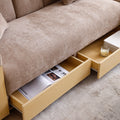 Convertible Sleeper Sofa Couch,Multifunctional Double Folding Sofa Bed,Storage Ottoman And Sofa Arm With Box And Drawer, Drop Down Table With 2Cup Holders For Living Room,Apartment,Office,Light Brown Light Brown Linen Wood Primary Living Space Modern
