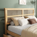 King Size Bed With Rattan Headboard, Two Storage Drawers, Rubber Wood Bed With Enhanced Support Salts And Feet,White Oak King White Oak Rubber Wood