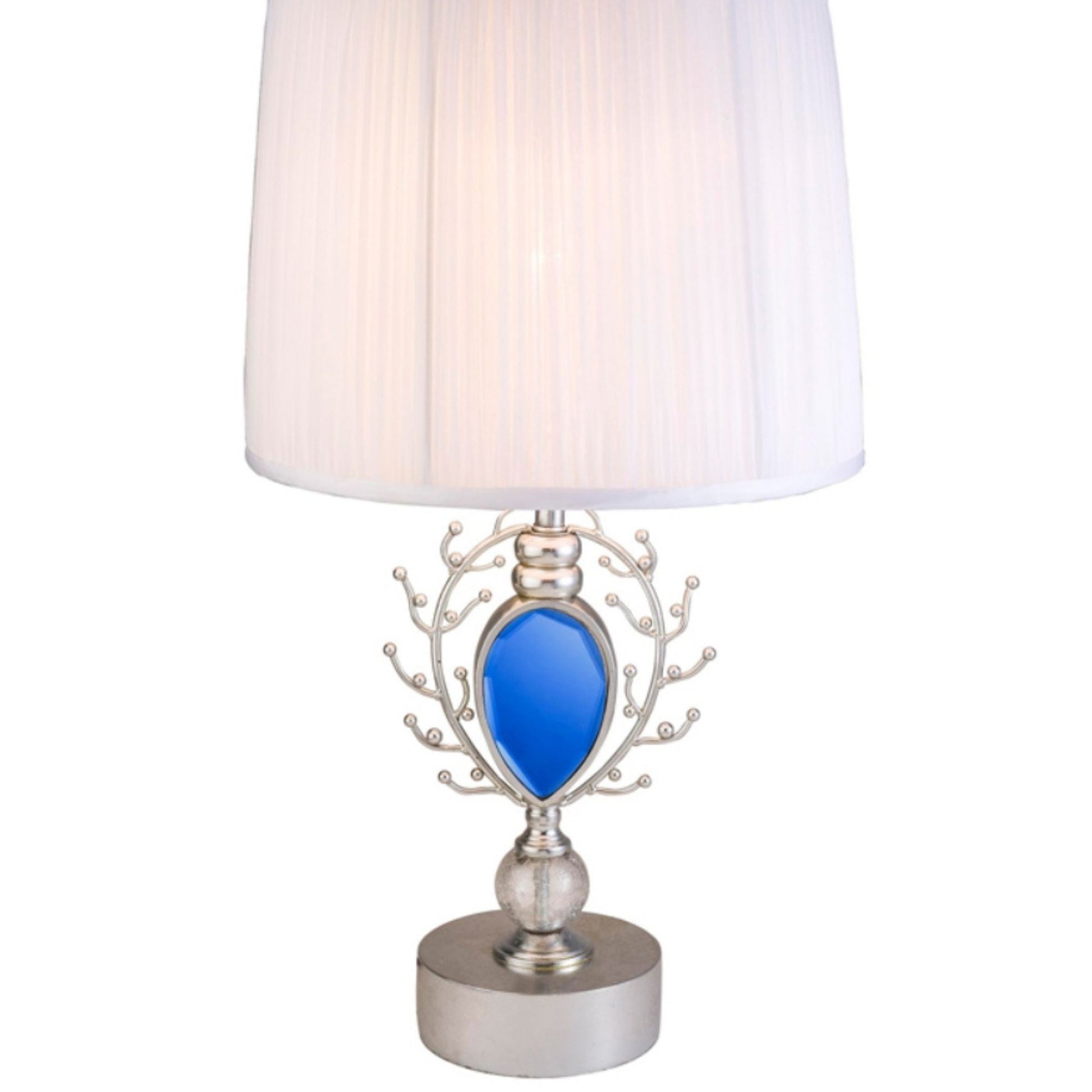 27.75" Tall Polyresin Table Lamp "Just Dazzle" With Silver Finish, White Shade Silver Metal