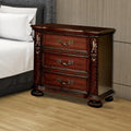 Brown Cherry Traditional 1Pc Nightstand Solid Wood 3 Drawers Bedside Table Pewter Hanging Pull Grand Design Bedroom Furniture Brown Brown 3 Drawers Bedroom Bedside Cabinet Classic,Luxury,Traditional Drawers Cherry Solid Wood