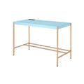 Baby Blue And Gold Writing Desk With Usb Ports Blue Gold Built In Outlets Or Usb Office Modern Rectangular Glossy Wood Metal