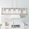 5 Light Dimmable Kitchen Island Rectangle Chandelier Nickel Ceiling Lights Steel Metal