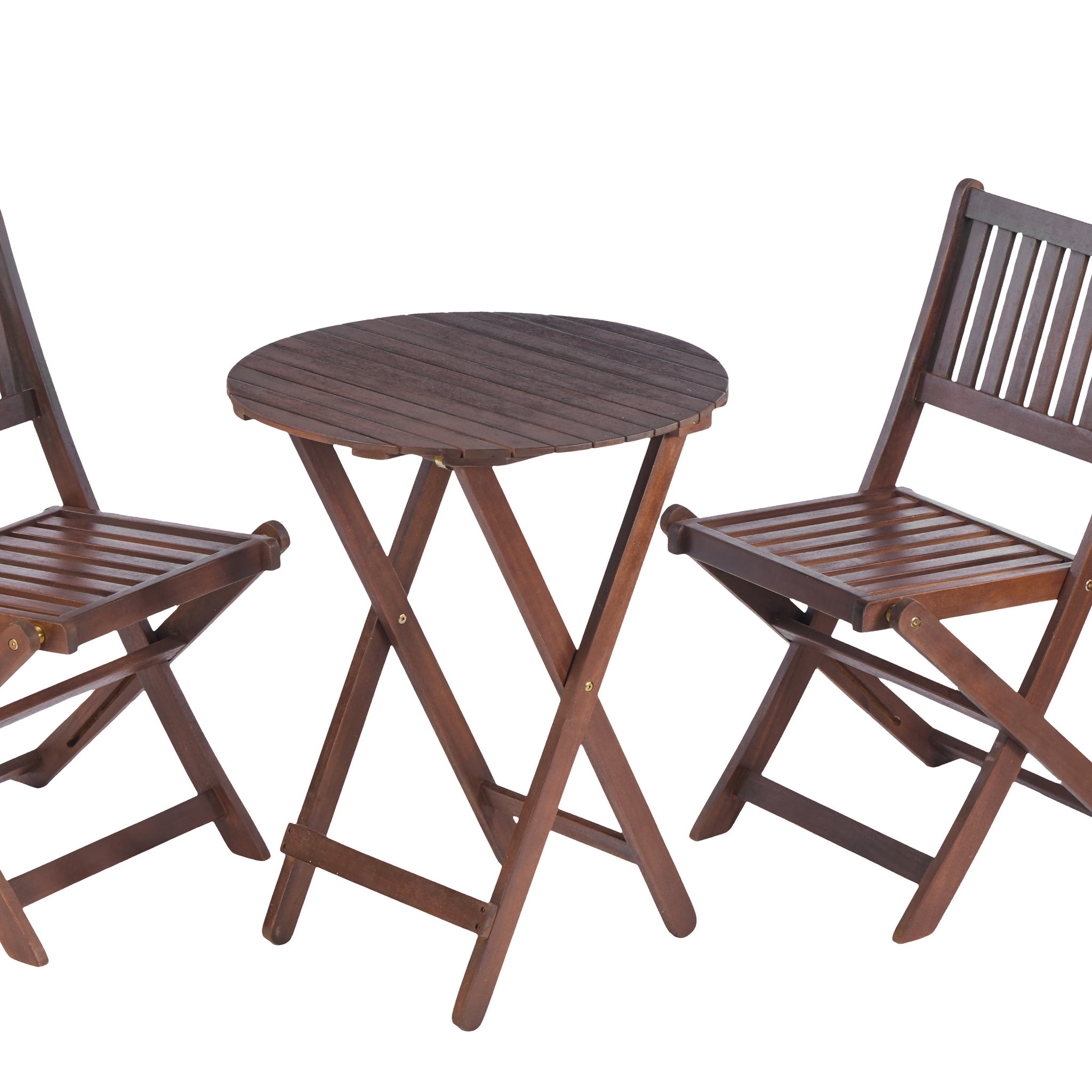 3 Piece Acacia Wood Bistro Set, Wooden Folding Patio Furniture For Garden Backyard Balcony Porch W 1 Coffee Table And 2 Foldable Chairs, Natural Stained Light Brown Acacia Wood