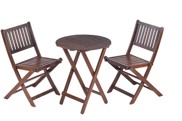 3 Piece Acacia Wood Bistro Set, Wooden Folding Patio Furniture For Garden Backyard Balcony Porch W 1 Coffee Table And 2 Foldable Chairs, Natural Stained Light Brown Acacia Wood