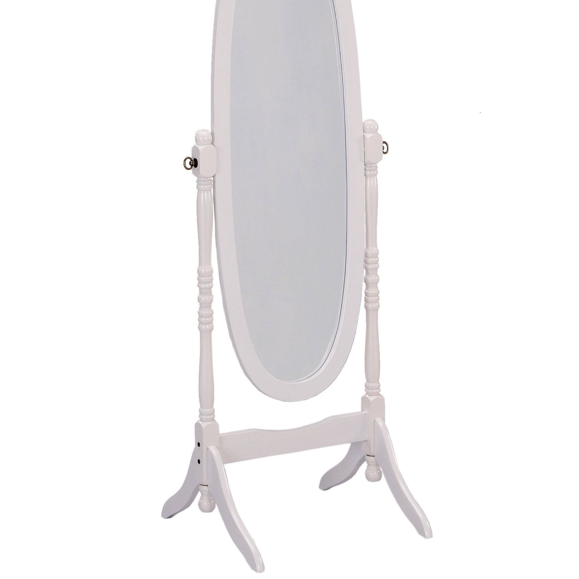 59.25" Tall Standing Wooden Floor Mirror With White Finish, Oval Shape White Wood