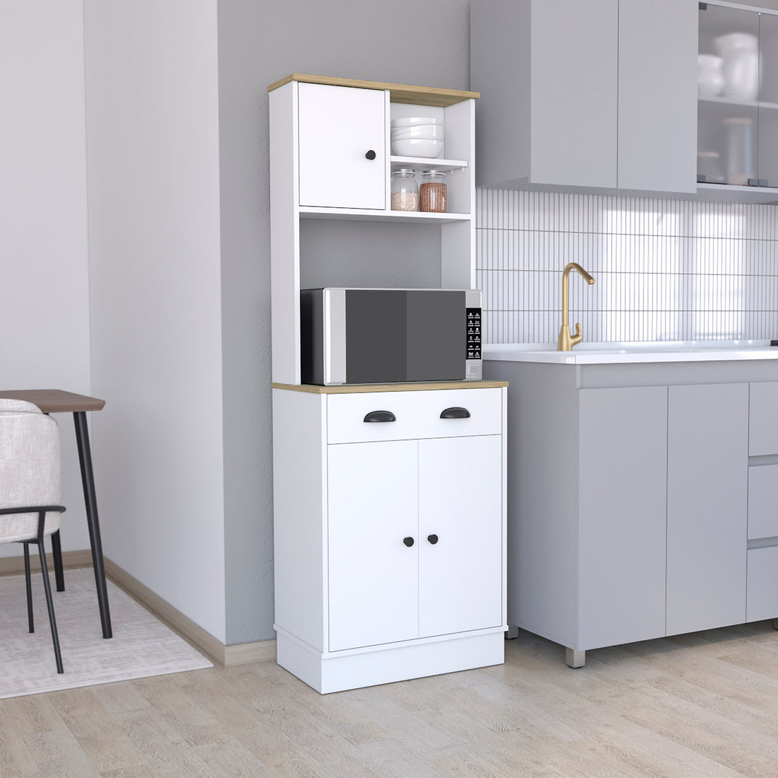 Albany Kitchen Pantry With 3 Doors Cabinet And Drawer Freestanding Multicolor Kitchen Shelves Included Modern Particle Board Engineered Wood