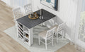 Updated Counter Height 5 Piece Solid Wood Dining Table Set, 59*35.4Inch Table With Curved Wine Rack And 4 Upholstered Chairs, White Wood Dining Room Solid Wood Rubberwood Rectangular Dining Table With Chair Wood Wood White Solid Back Seats 4 Farmhouse 4