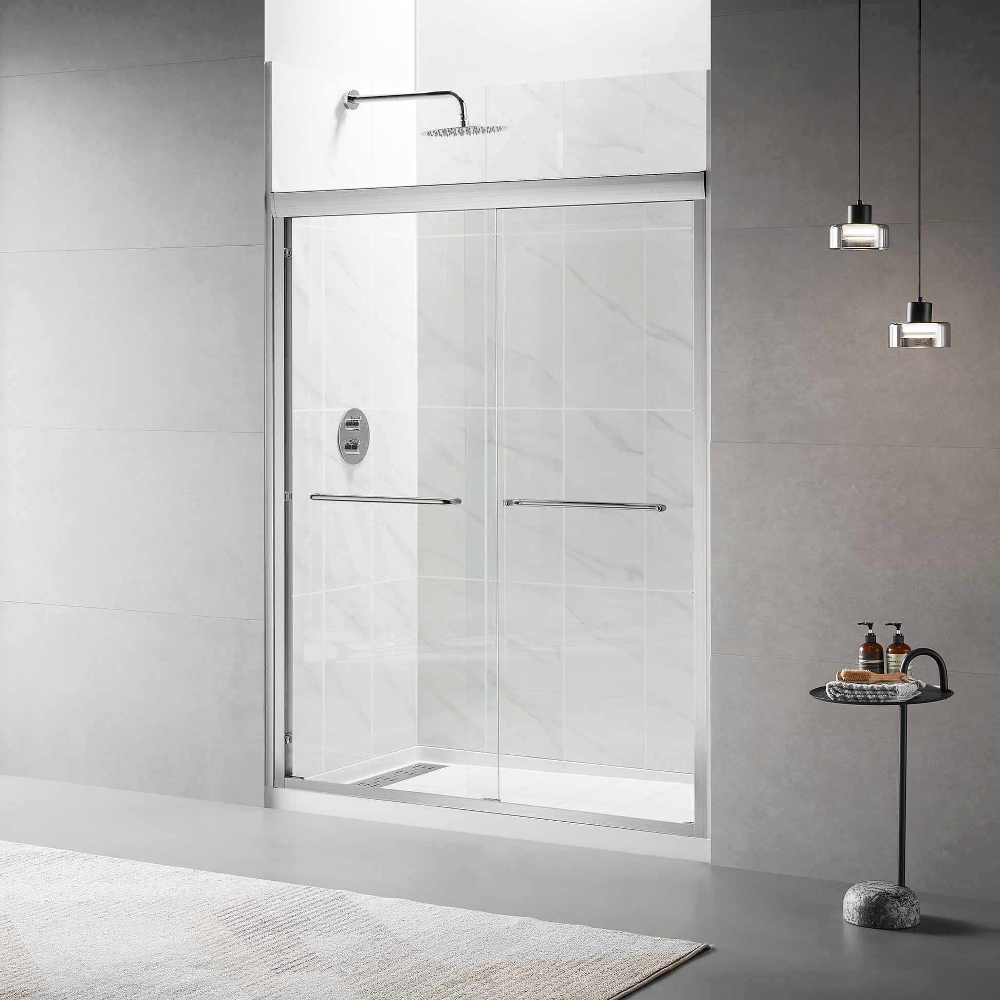 Framed Sliding Shower Door 56" 60"W X 75"H, Bypass Double Sliding Glass Door With 1 4" 6Mm Clear Glass, Brushed Nickel Finish Brushed Nickel Bathroom American Design Glass Metal