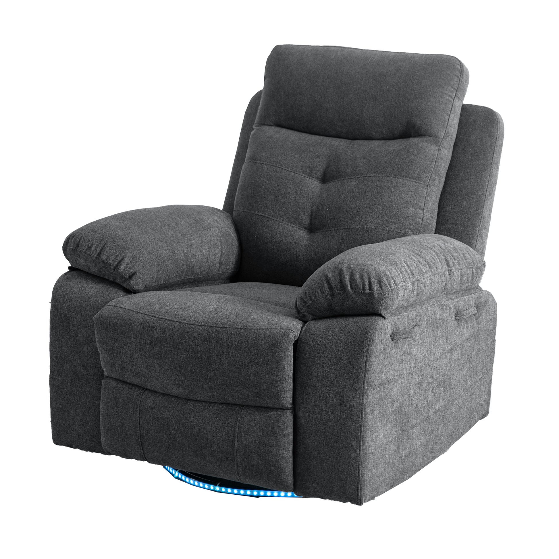 Power Recliner Glider Chair With Bluetooth Speaker 270 Degree Swivel With Led Light Side Arm With Storage Pockets Usb Type C Charging Port Button Control Retractable Footrest Adjustable Backrest Dg Dark Grey Linen Power Push Button Primary Living Space