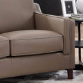 Bella Top Grain Leather Loveseat Taupe Brown Genuine Leather Wood Primary Living Space Medium Firm Cushion Back Mid Century Modern Eucalyptus Square Arms Down Filling Leather