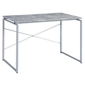 Grey And Silver Writing Desk With Metal Sled Base Grey Silver Writting Desk Office Industrial Rectangular Desk Wood Metal Sled