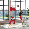 Qaba 5 In 1 Kids Basketball Hoop, Toddler Sports Activity Center, 5 Level Adjustable Height Basketball Goal With Soccer, Golf, Ring Toss & Throw Ball Game For Boys Girls 3 6 Years Indoor, Red Red Plastic