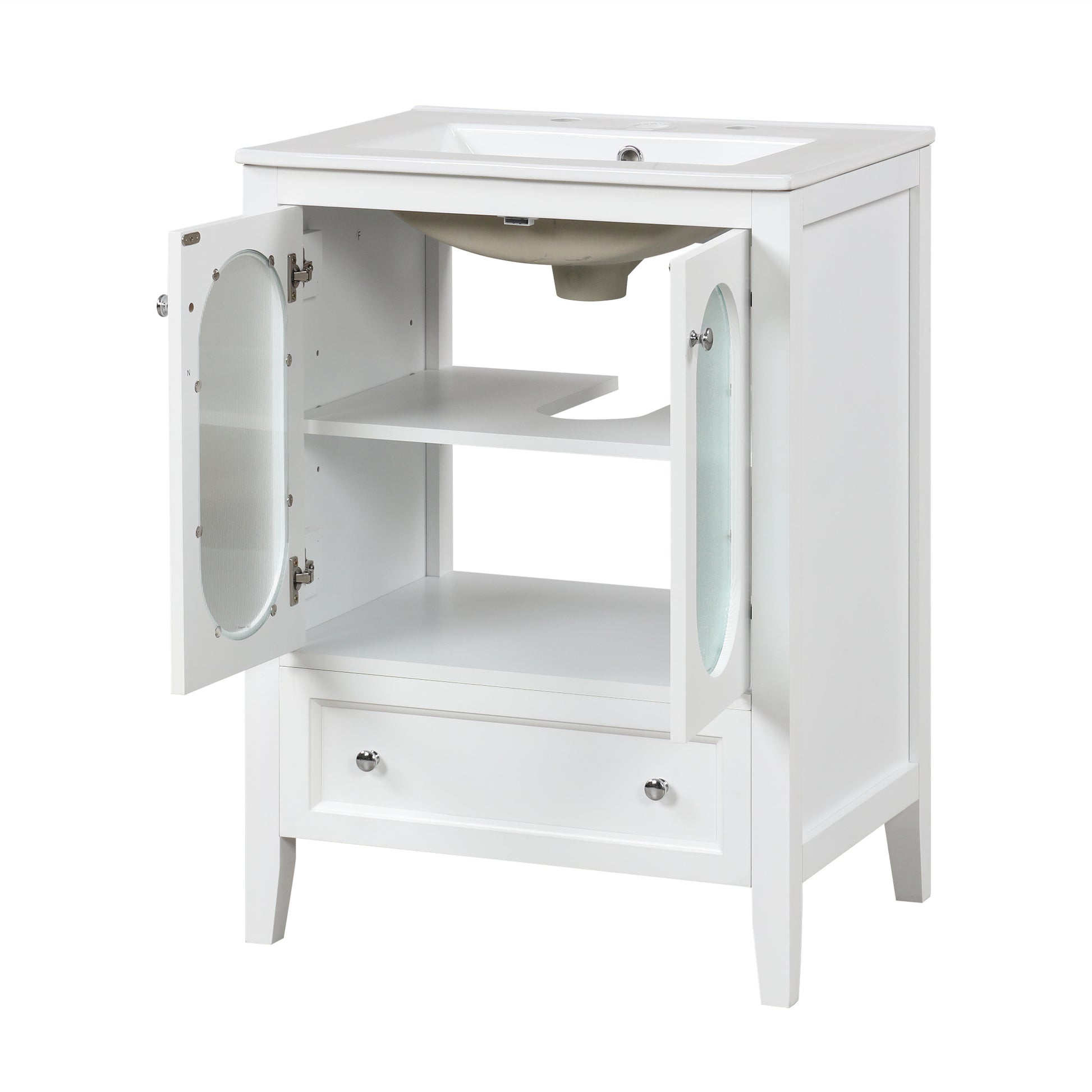 24" Bathroom Vanity With Sink, Bathroom Vanity Cabinet With One Drawer And Doors, Adjustable Shelf, Solid Wood And Mdf, White White Solid Wood Mdf