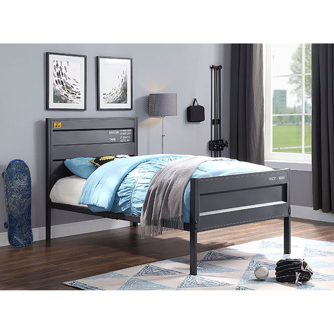 Gunmetal Twin Platform Bed Box Spring Not Required Twin Gunmetal Iron Bedroom Contemporary Slat Beds Metal