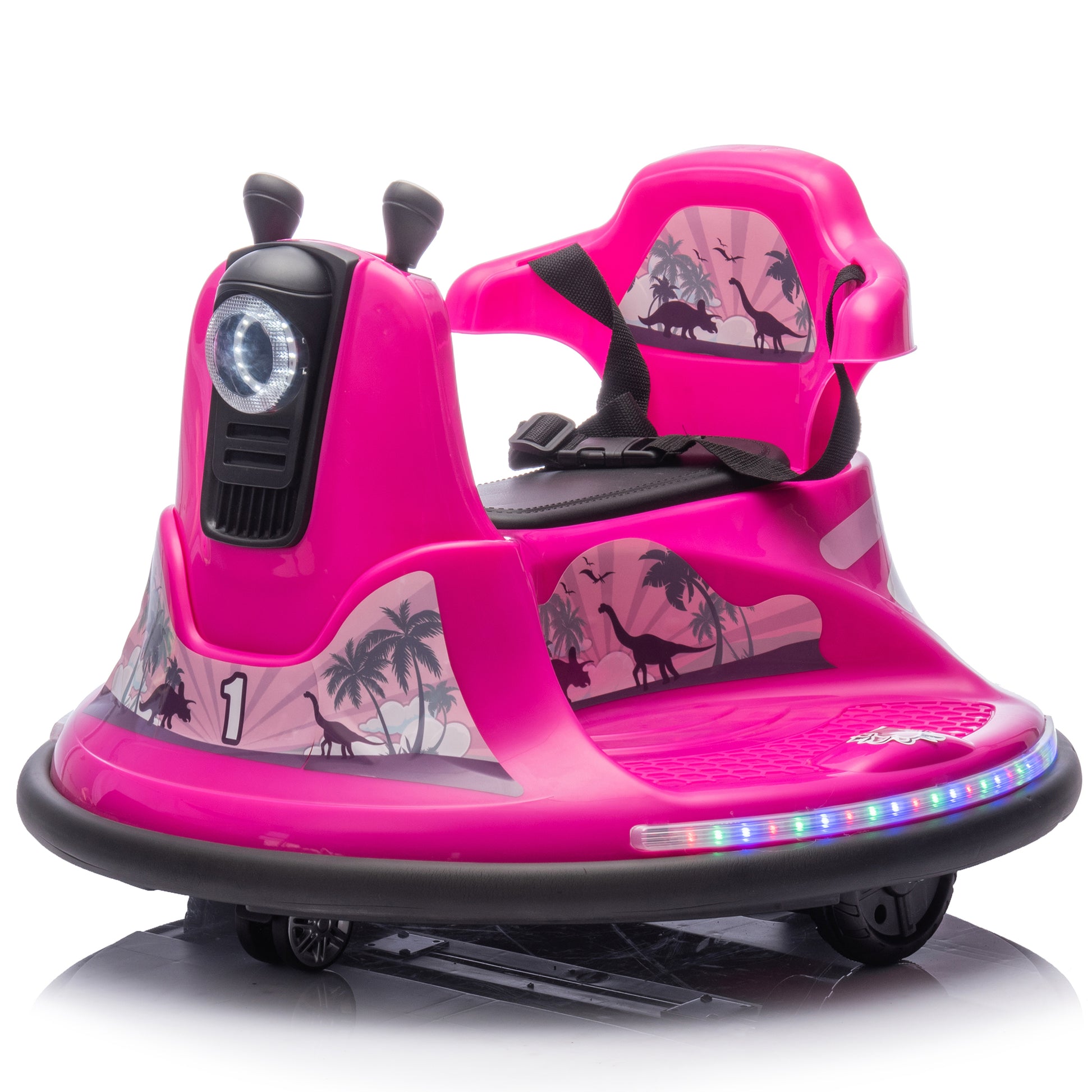 12V Kids Ride On Bumper Car W Parents Control,Rotate 360 Degrees,Two Handed Switch For Direction Control,Bumper Strip,Light Belt,Mp3 Music,Bluetooth,Provide A Speed Of 0.75Mph For Kids Of 2 5 Rose