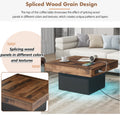 31.4'' X 31.4'' Farmhouse Coffee Table With 2 Usb Ports And Outlets, Brown Spliced Wood Grain Center Table With Led Light, Rustic Cocktail Table With Charging Station For Living Room, Black Black Primary Living Space Square Particle Board