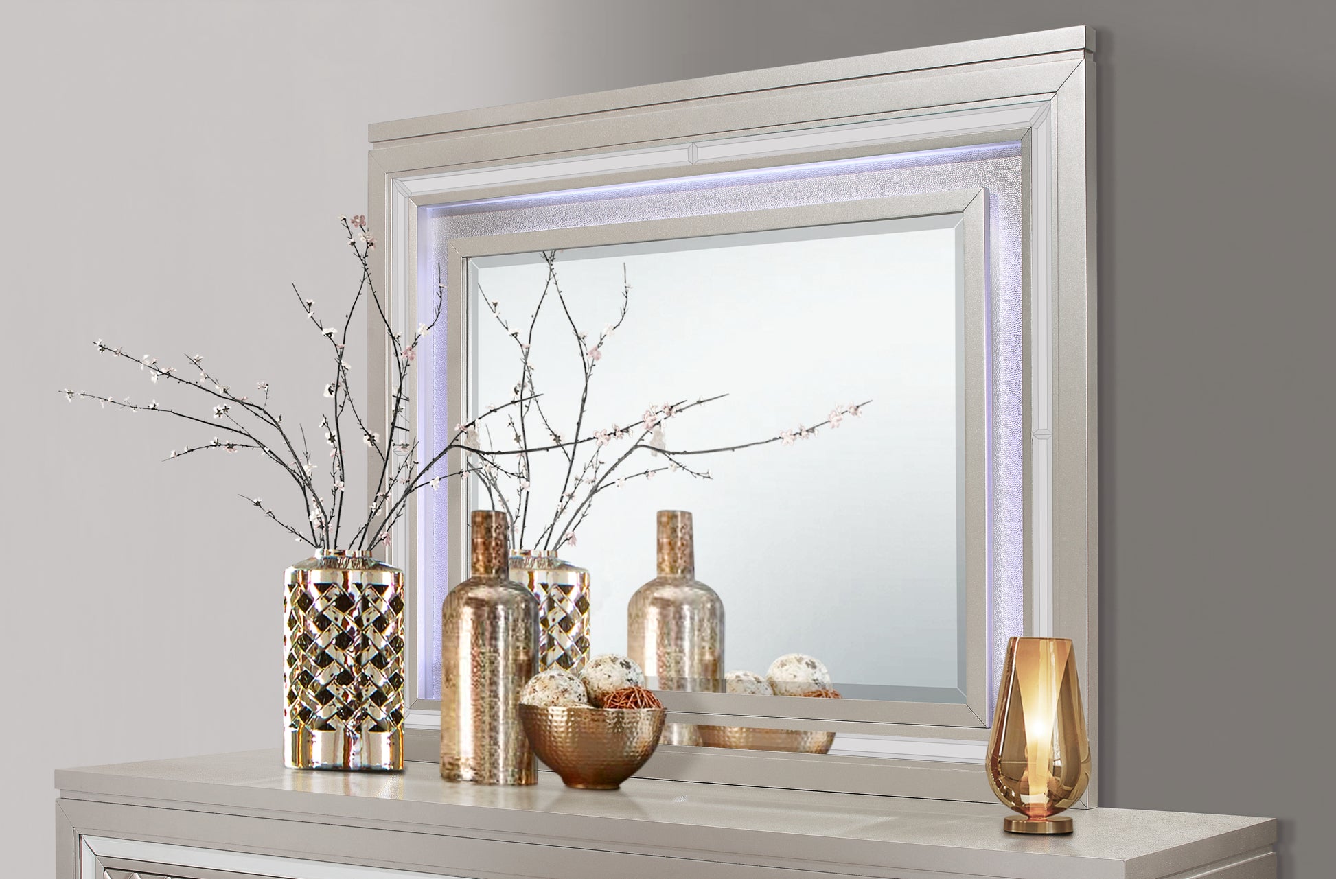 Cross Glam Champagne Mirror With Led Champagne Solid Wood Mdf