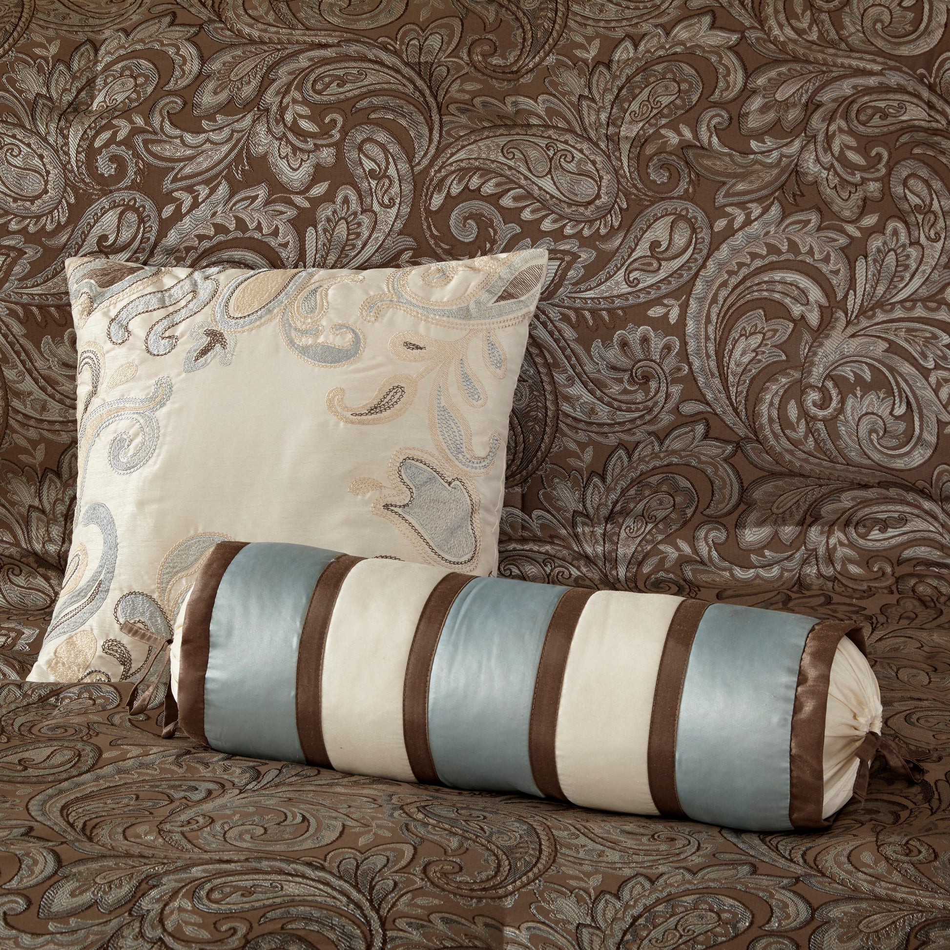12 Piece Comforter Set With Cotton Bed Sheets Blue Brown Queen Queen Blue Brown Cotton