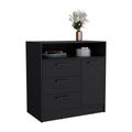 Dresser With Spacious 3 Drawer And Single Door Storage Cabinet, Black Black Solid Wood Mdf Engineered Wood