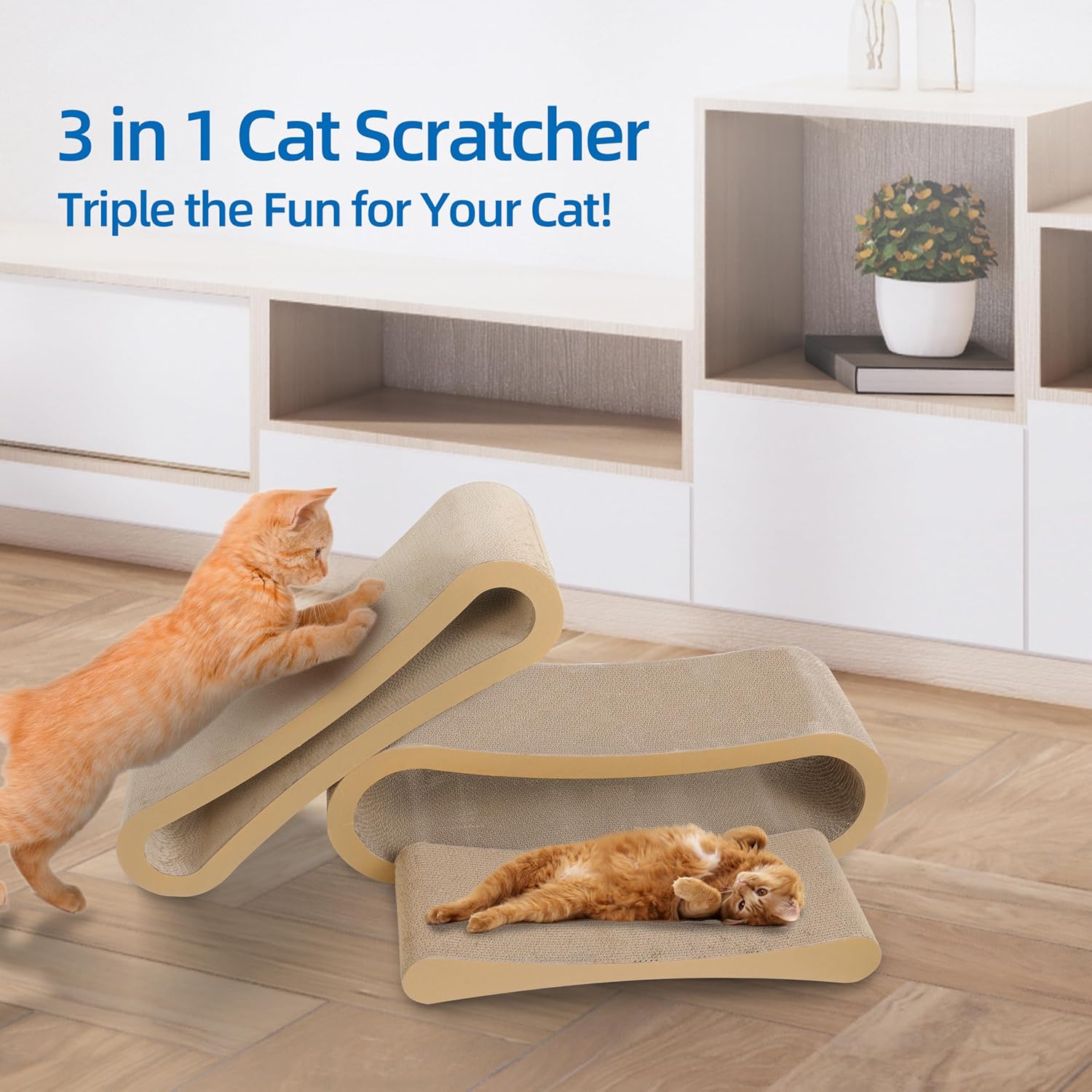 3 In 1 Cat Scratcher Cardboard, Cat Scratching Board Furniture Protector, Cat Scratching Post, Cat Beds For Indoor Cats, Infinity Shape, X Large Brown Wood