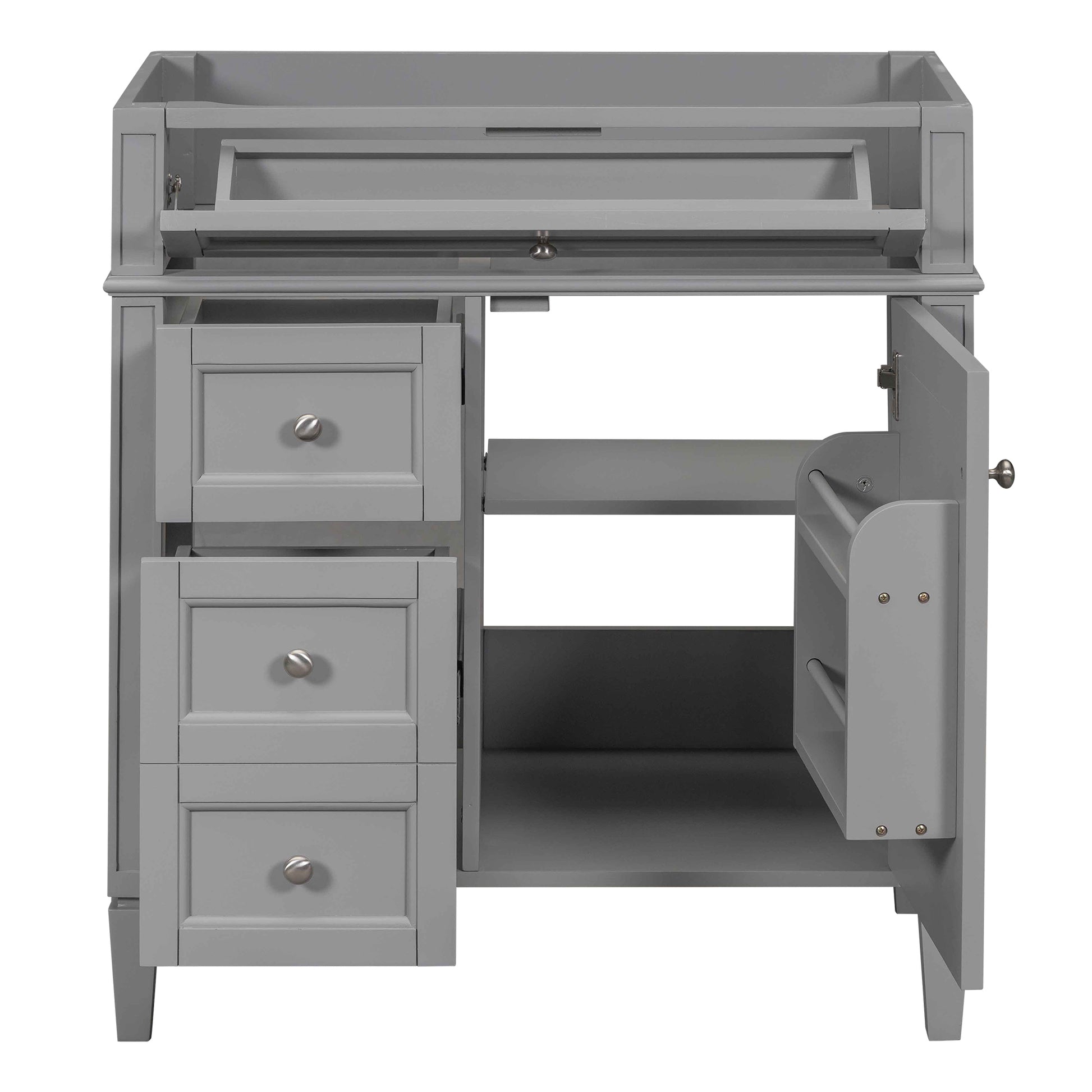 30'' Bathroom Vanity With Top Sink, Modern Bathroom Storage Cabinet With 2 Drawers And A Tip Out Drawer, Single Sink Bathroom Vanity Grey Bathroom Mdf